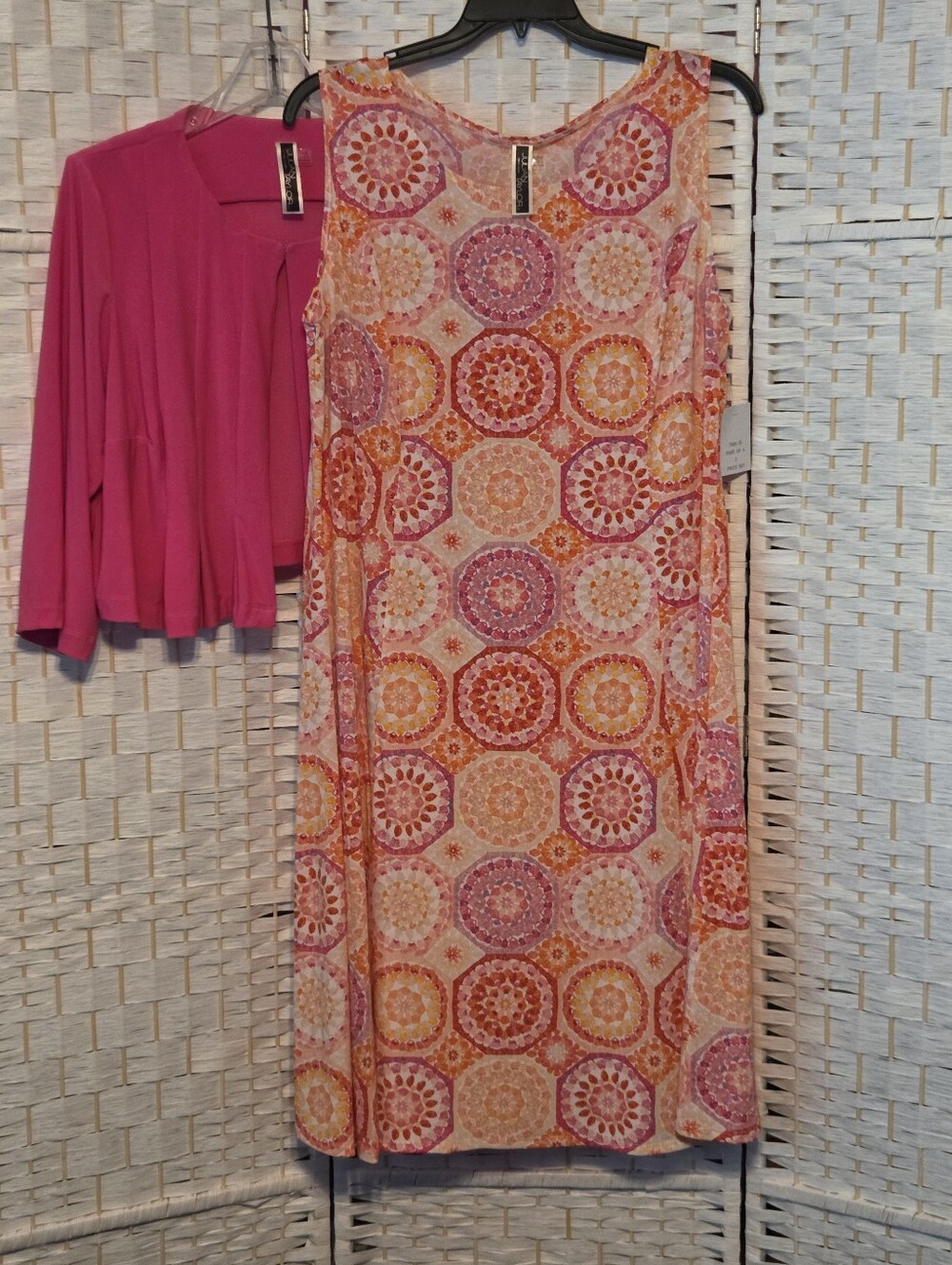 Julian Taylor Sleeveless Jacket Dress in Pink & Orange Geometric Print NWT